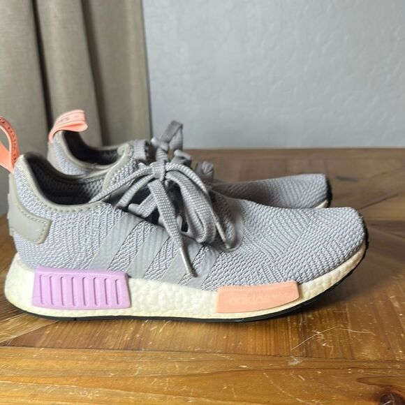 Adidas Gray and Pink Sneakers with Knit Fabric and Chunky Sole - Picture 1 of 9